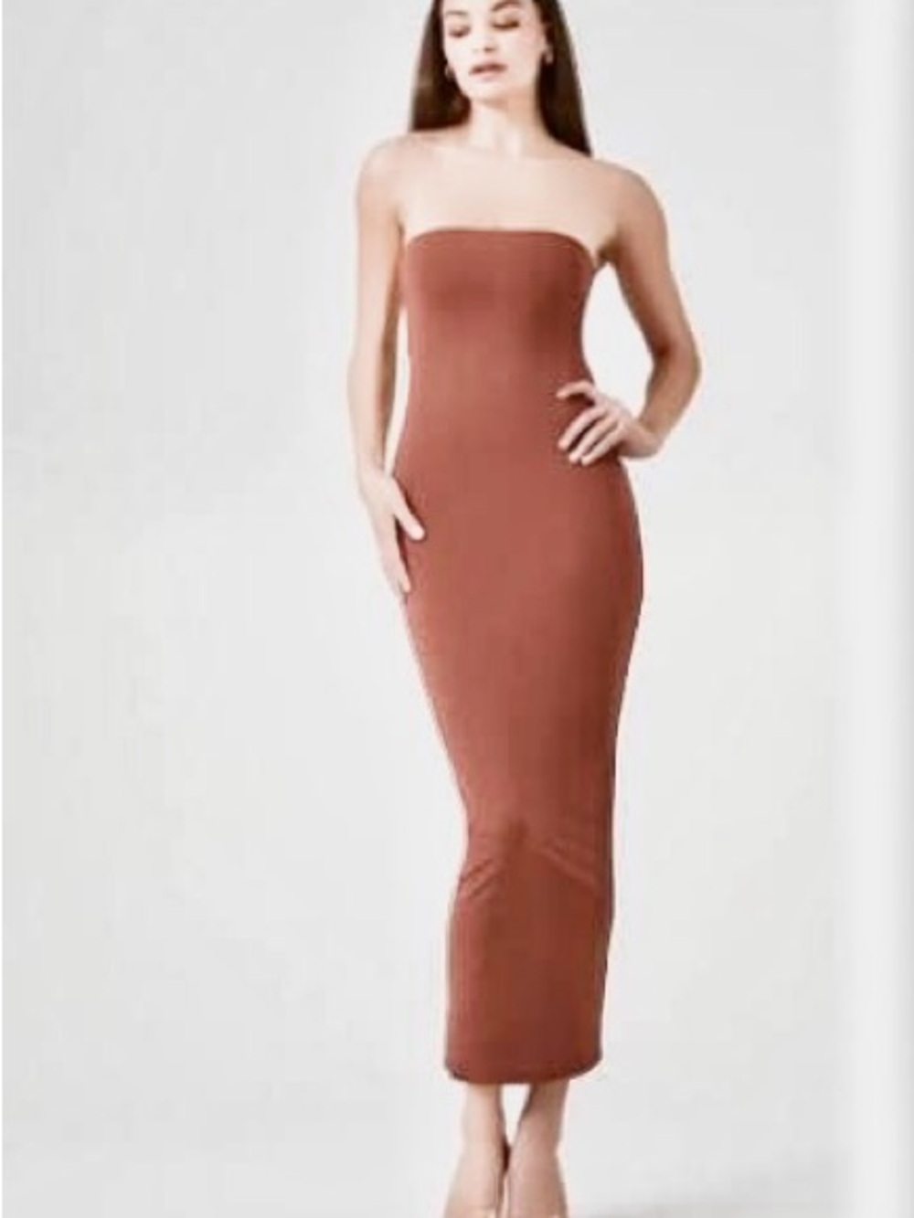 Forever 21 Strapless Bodycon Maxi Dress in camel/tan
